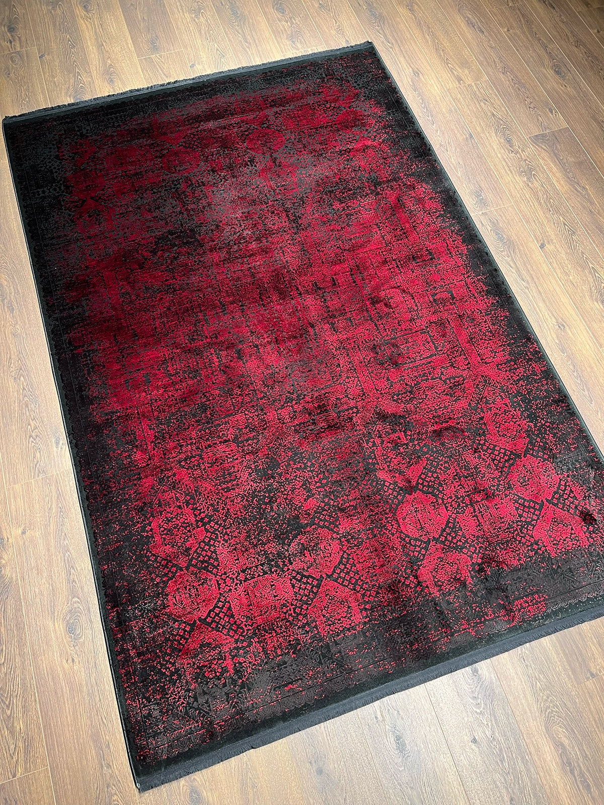 Eskitme Desen Kırmızı Bambu Özel Tezgah Halısı