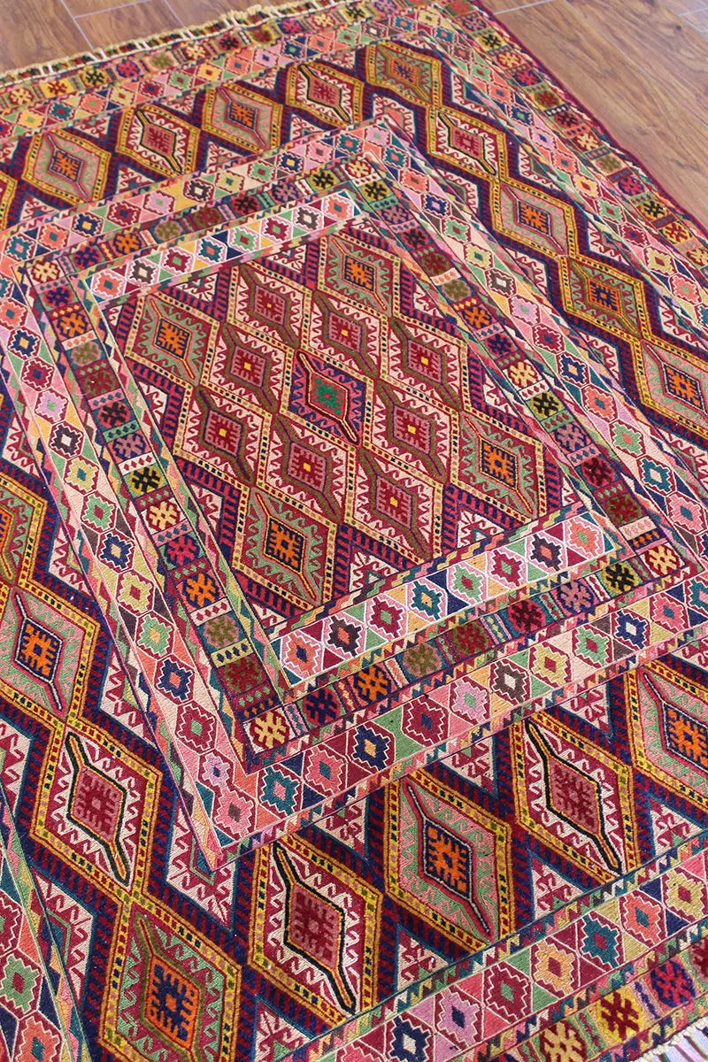 El Dokuma Afgan Berceste Renkli Yün Kilim