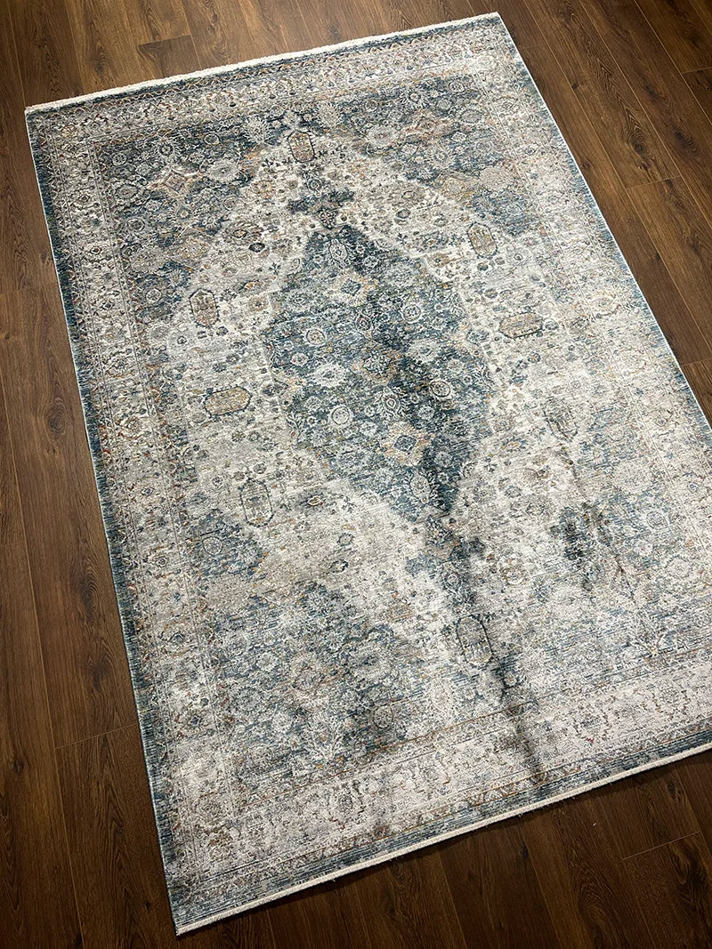 Anadolu Desenli Mavi Bambu Özel Tezgah Halısı