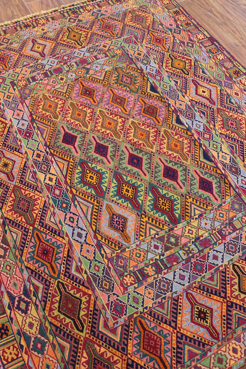 El Dokuma Afgan Berceste Renkli Yün Kilim