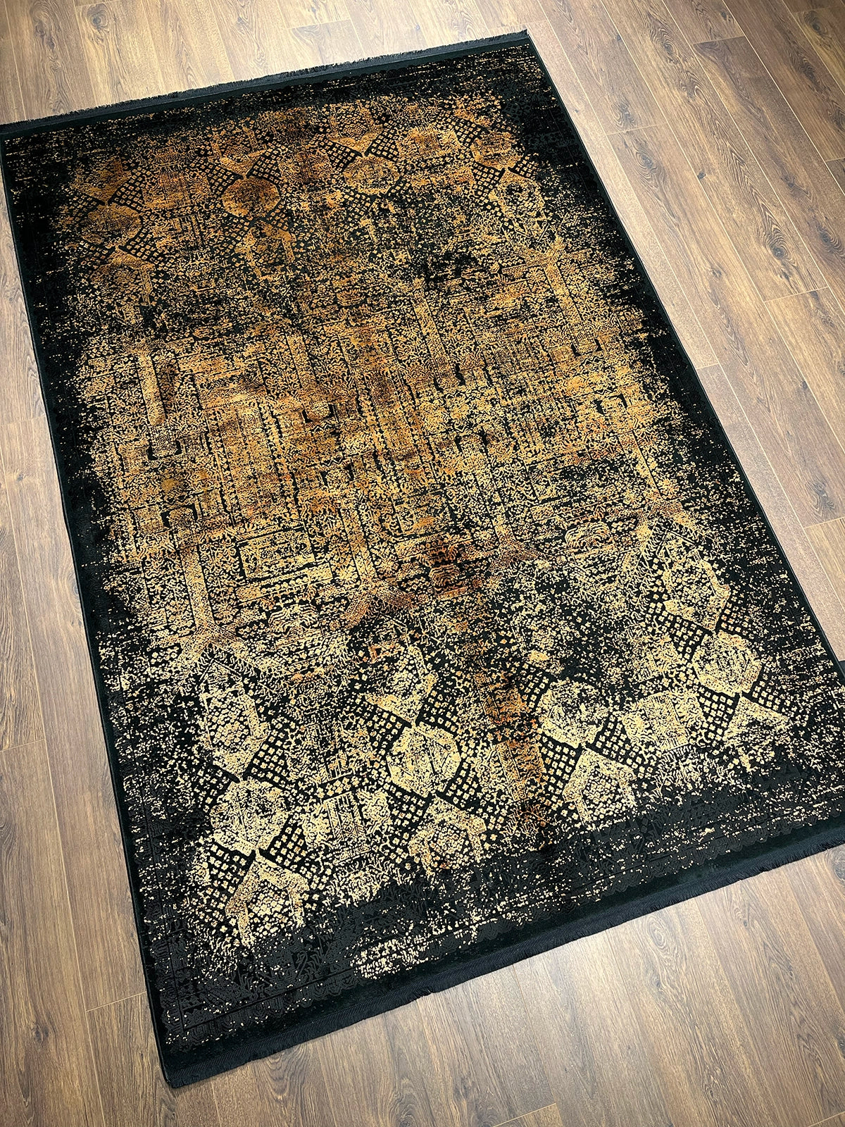 Eskitme Desen Sarı Bambu Özel Tezgah Halısı