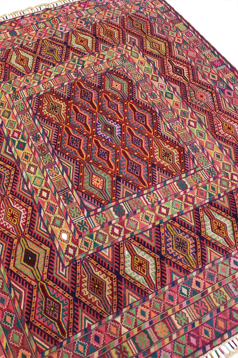 El Dokuma Afgan Berceste Renkli Yün Kilim