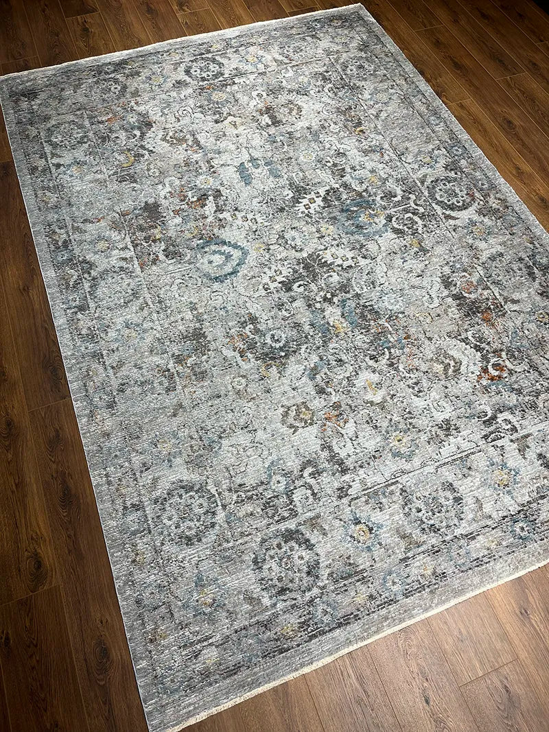 Woolknot Ametist Vintage Desen Gri Makine Halısı