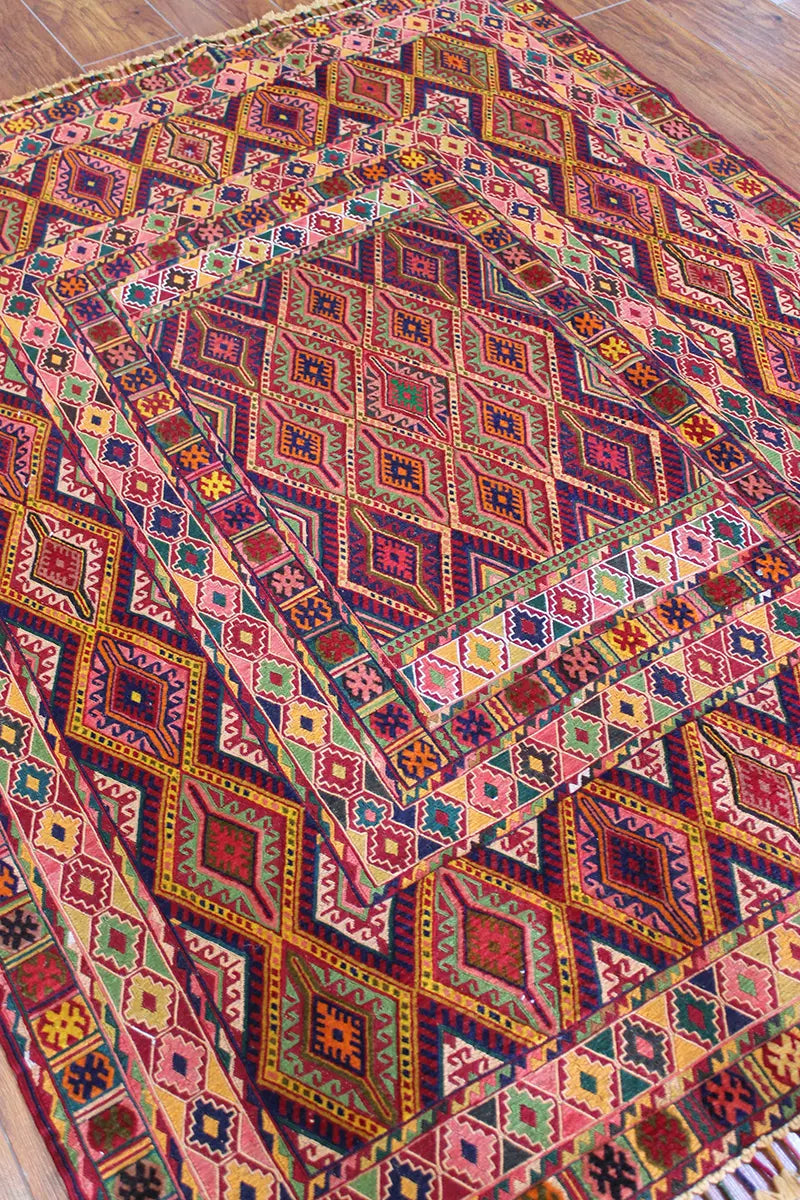 El Dokuma Afgan Berceste Renkli Yün Kilim