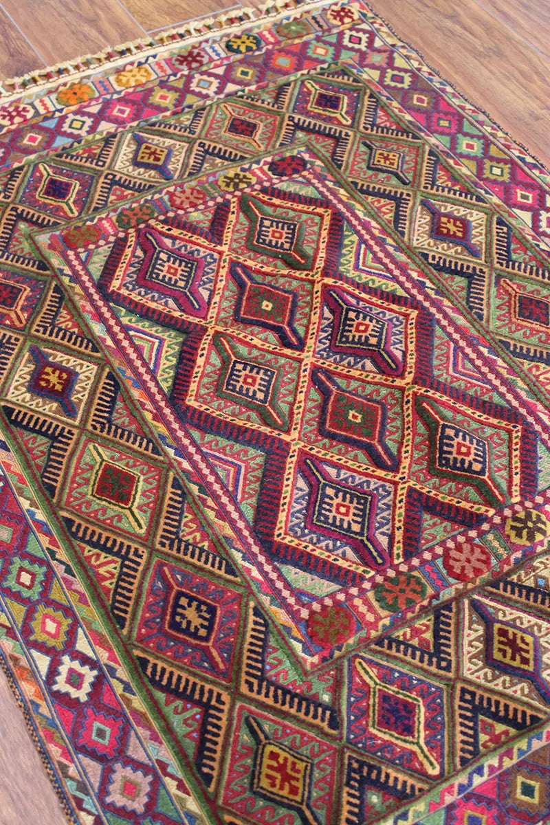 El Dokuma Afgan Berceste Renkli Yün Kilim