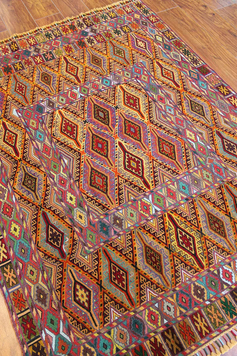 El Dokuma Afgan Berceste Renkli Yün Kilim