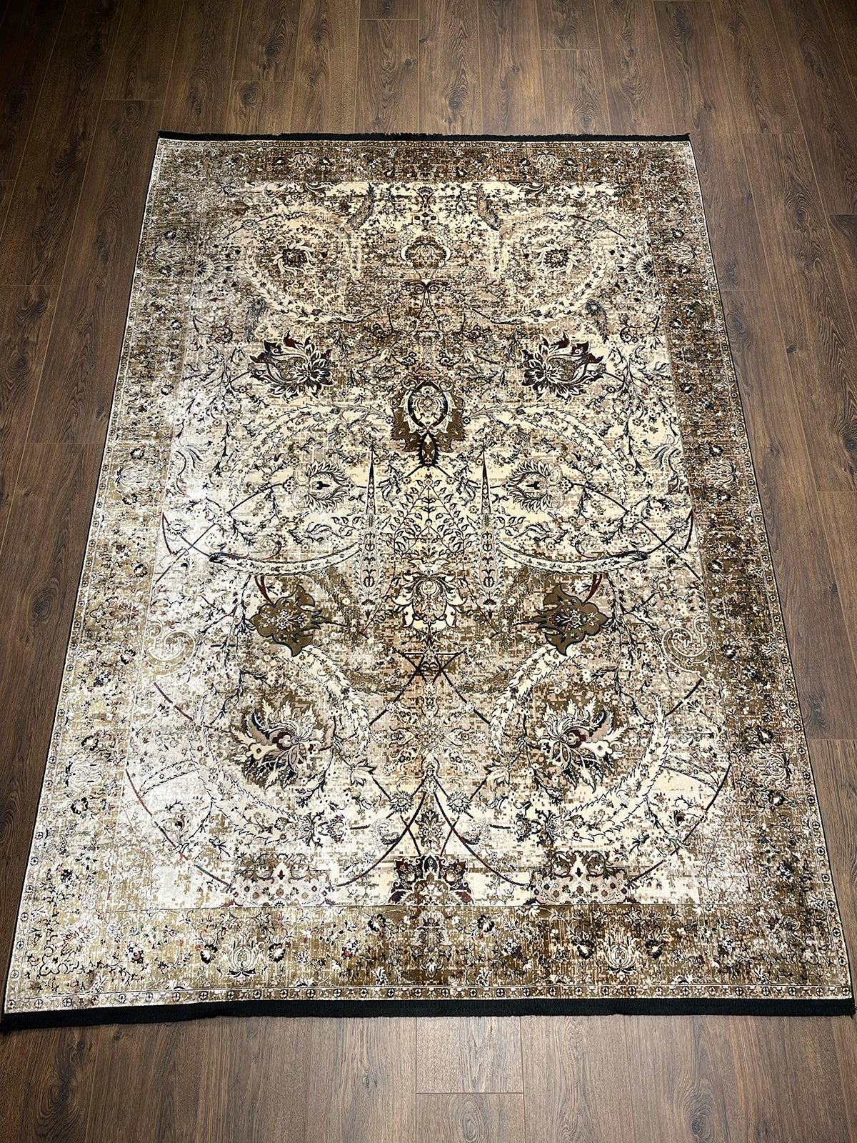 Pietra Serisi Etnik Desen Bej Bambu Özel Tezgah Halısı