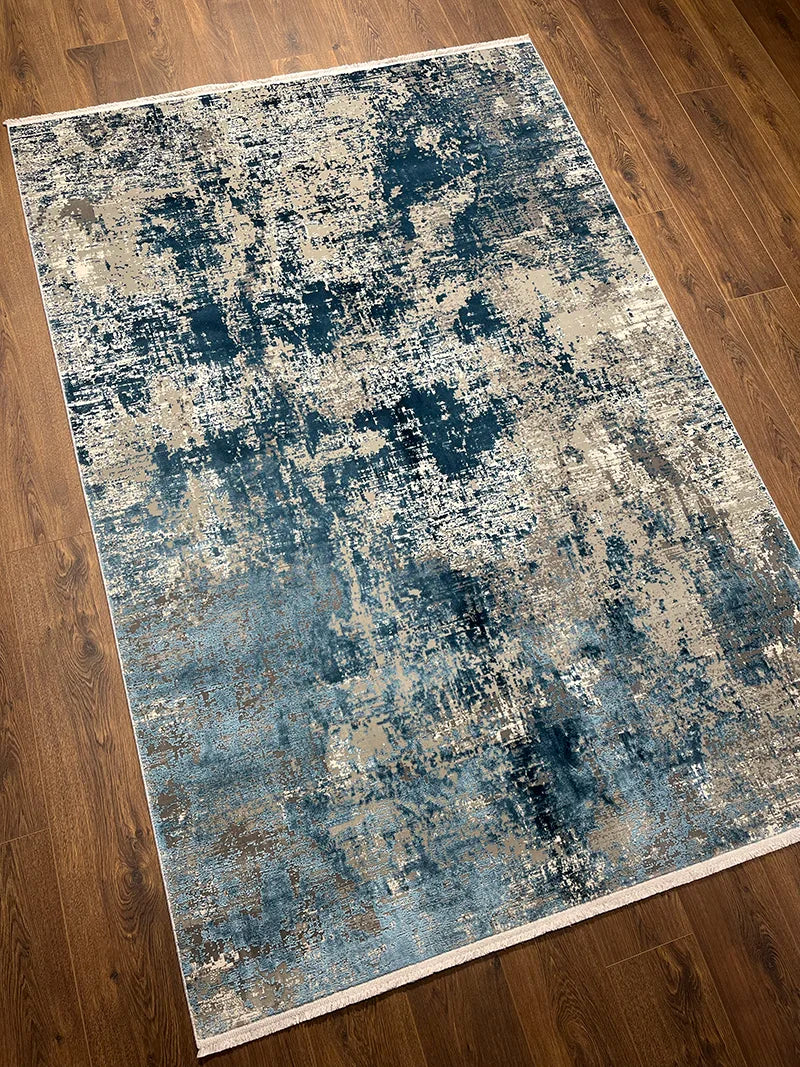 Eskitme Desen Mavi Bambu Özel Tezgah Halısı