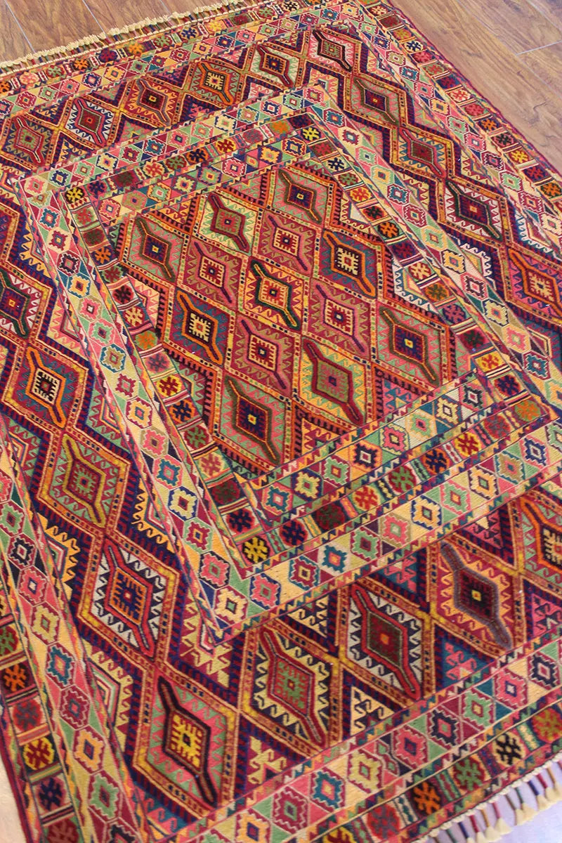 El Dokuma Afgan Berceste Renkli Yün Kilim