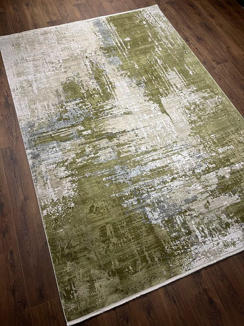 Eskitme Desen Yeşil Bambu Özel Tezgah Halısı