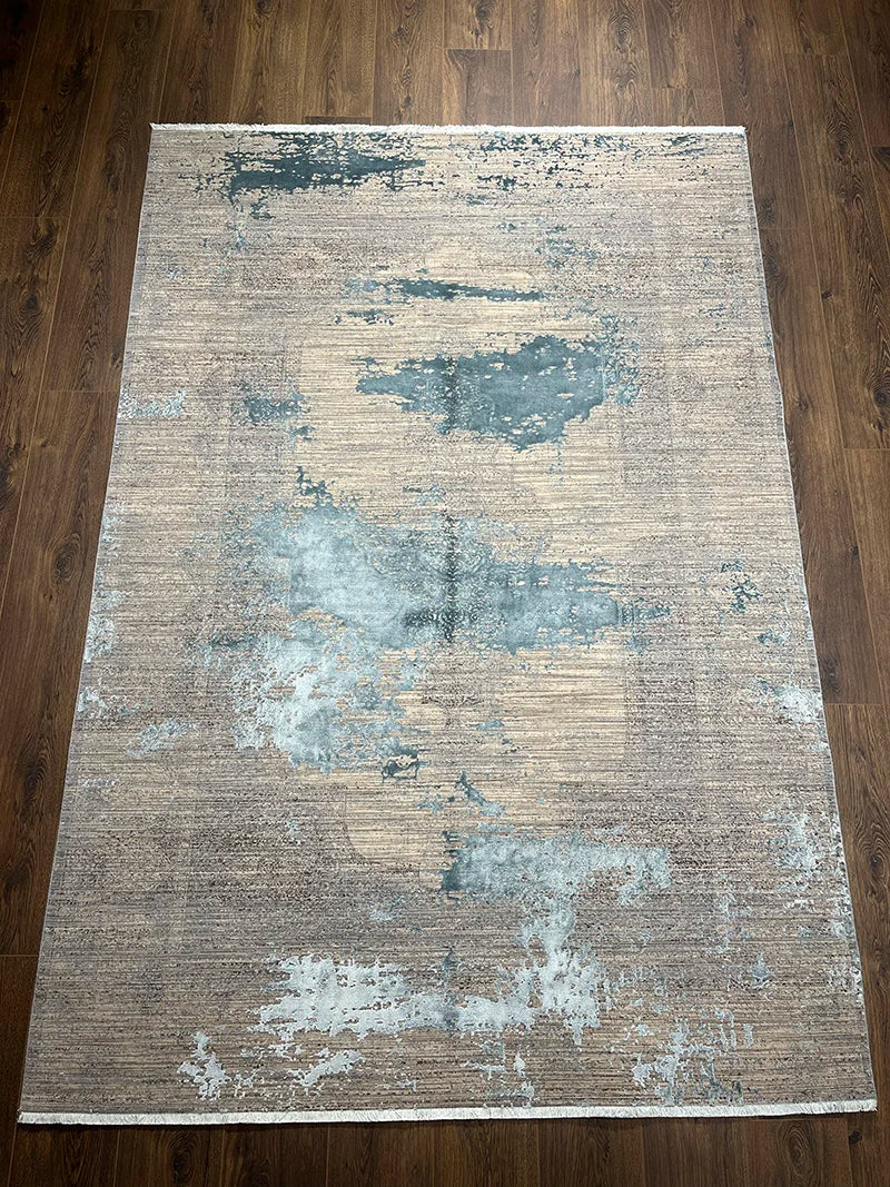 Eskitme Memlük Desen Turkuaz Bambu Özel Tezgah Halısı