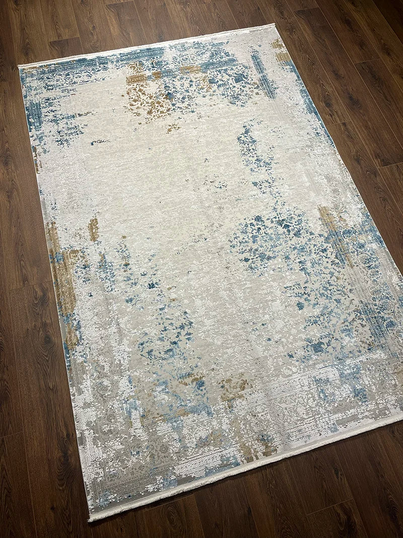 Olimpos Serisi Eskitme Desen Mavi Bambu Özel Tezgah Halısı