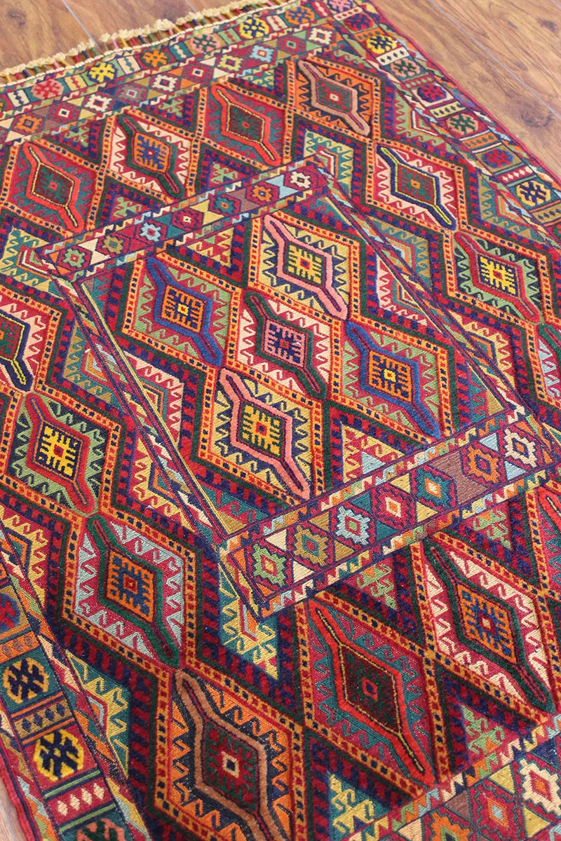 El Dokuma Afgan Berceste Renkli Yün Kilim