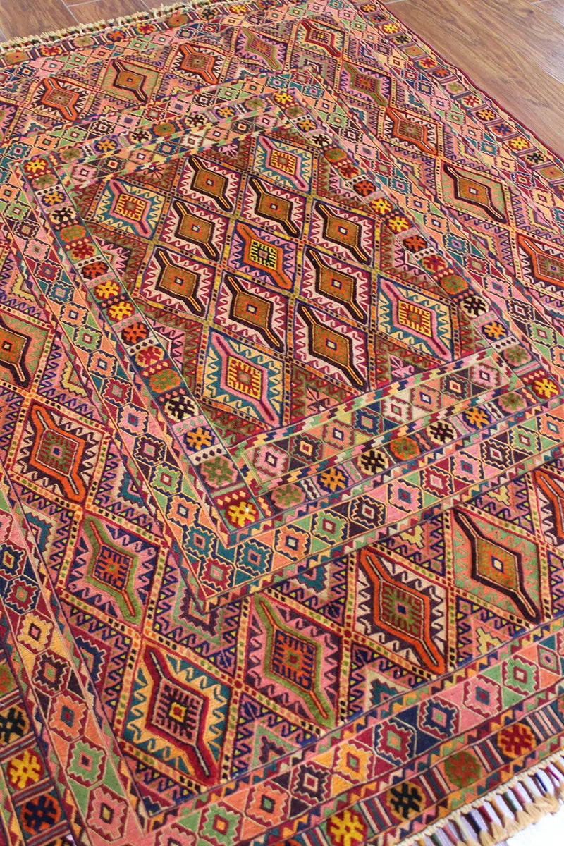 El Dokuma Afgan Berceste Renkli Yün Kilim