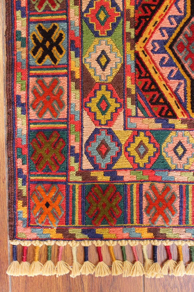 El Dokuma Afgan Berceste Renkli Yün Kilim