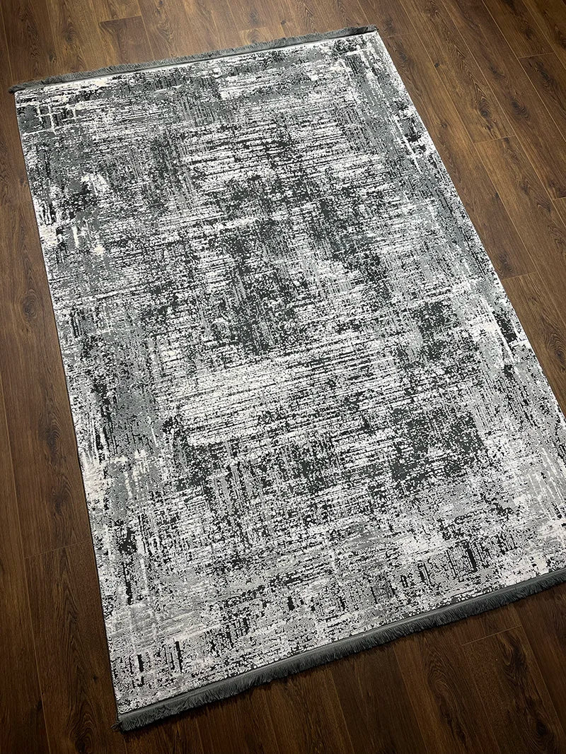 Eskitme Desen Gri Bambu Özel Tezgah Halısı