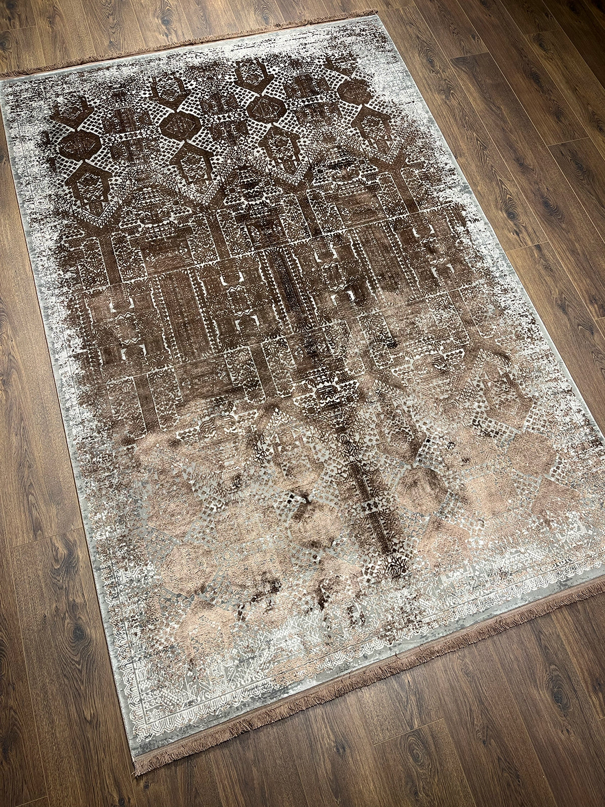 Eskitme Desen Kahve Bambu Özel Tezgah Halısı