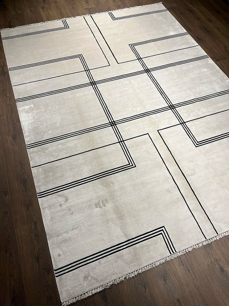 Modern Çizgili Siyah Bambu Özel Tezgah Halısı