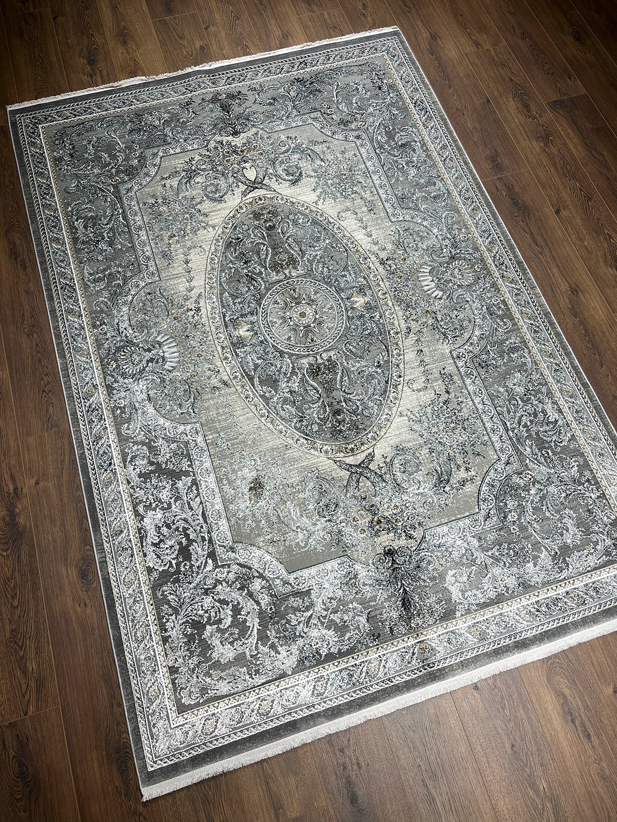 Klasik Desen Gri Bambu Özel Tezgah Halısı