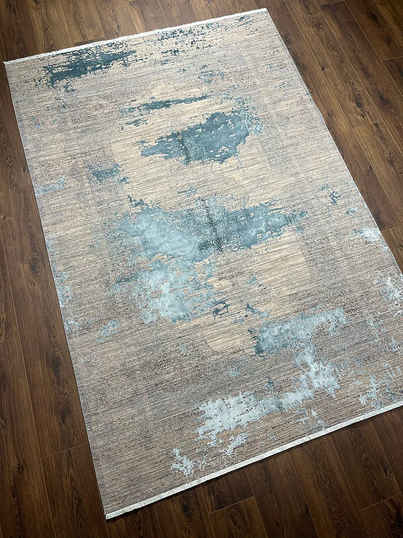 Eskitme Memlük Desen Turkuaz Bambu Özel Tezgah Halısı